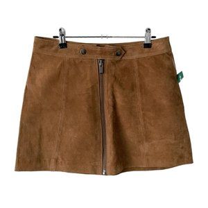 TWIK Suede Brown Zip Up Mini Skirt Large